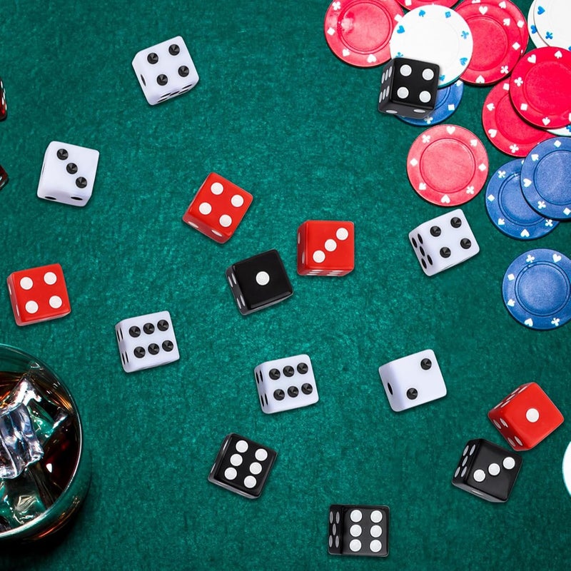 Lemicin 100Pcs Casino Dice Set 16mm Standard Game Dices Bulk Acrylic 6 Sided Dice Set with Red Black White for Board Activities Birthday Party Supply Vegas Theme Games (Square Corner) - Image 5